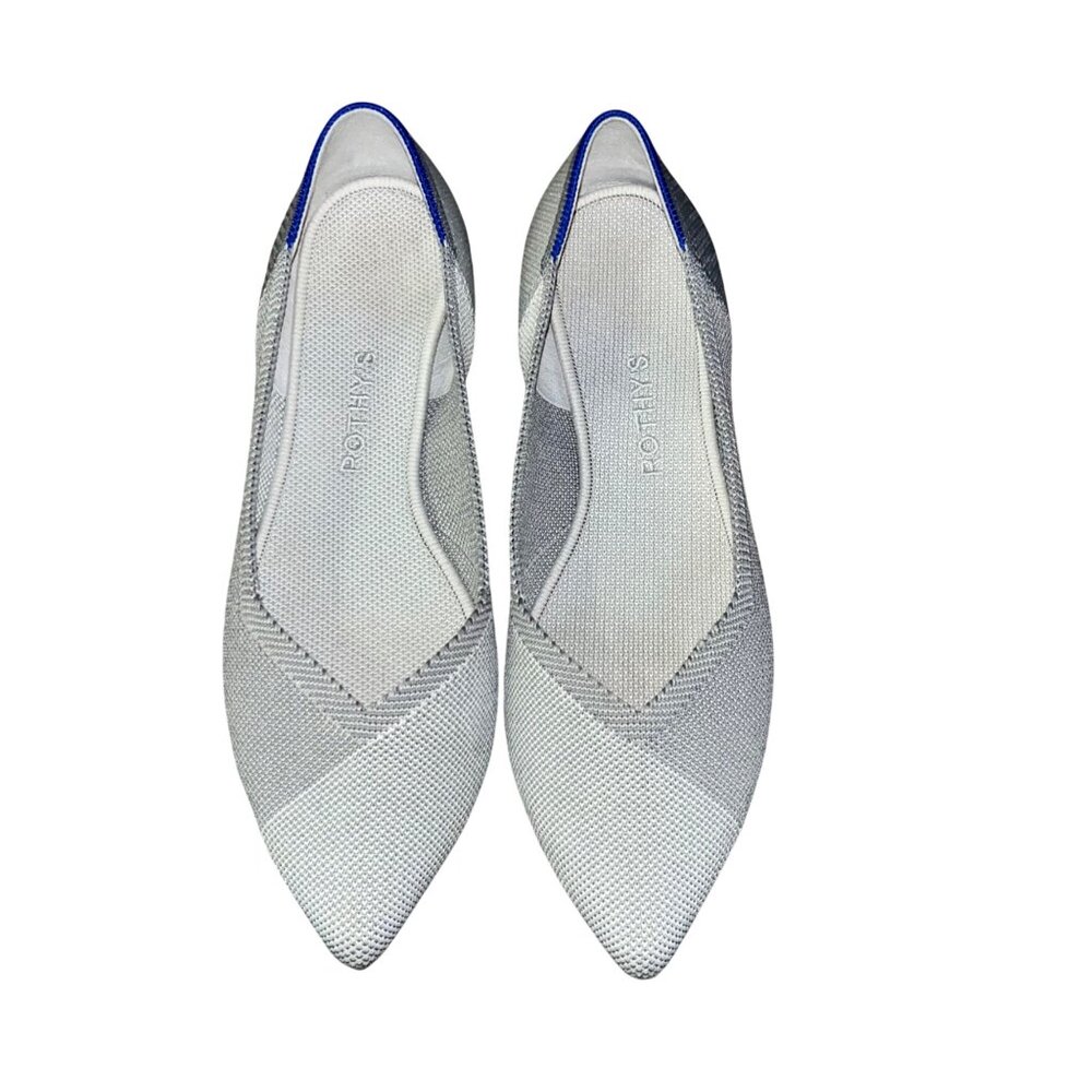 Rothy’s Pointed Flats Women’s 10.5 Gray Blue Trim Knit Used - Picture 2 of 14